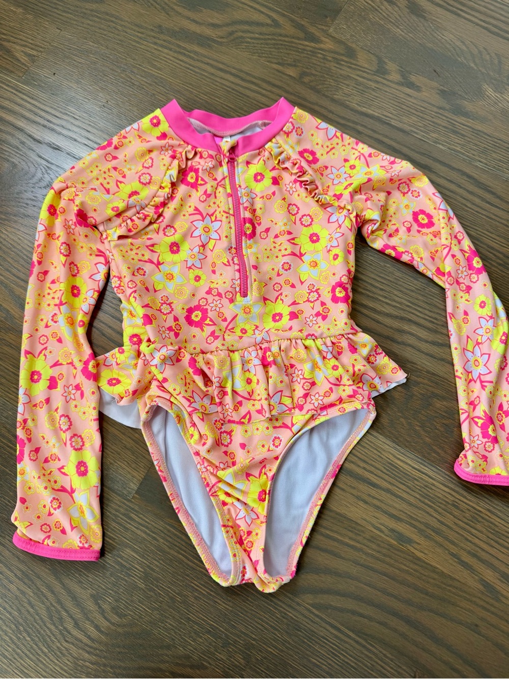 Betsey Johnson Floral Long-Sleeve One-Piece Swim with adorable peplum - 6T